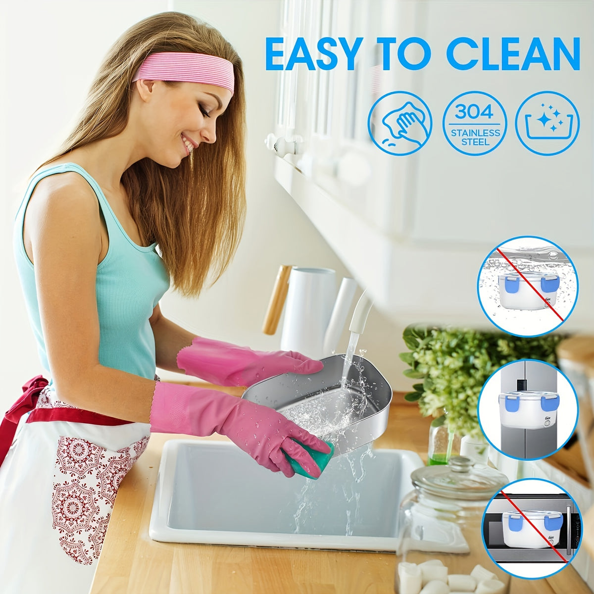 Electric Lunch Box, 12V 24V &amp; 110V 2 In 1 For Car/Truck And Work Heat Lunch Box Stainless Steel Portable Food Warmer Heater-Spoon