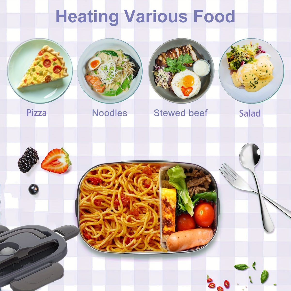 Electric Lunch Box Food Warmer, Portable For Car &amp; Home Leak Proof, Lunch Microwave Bento Box With Stainless Steel Container 50.72 Oz, 110V/12V/24V