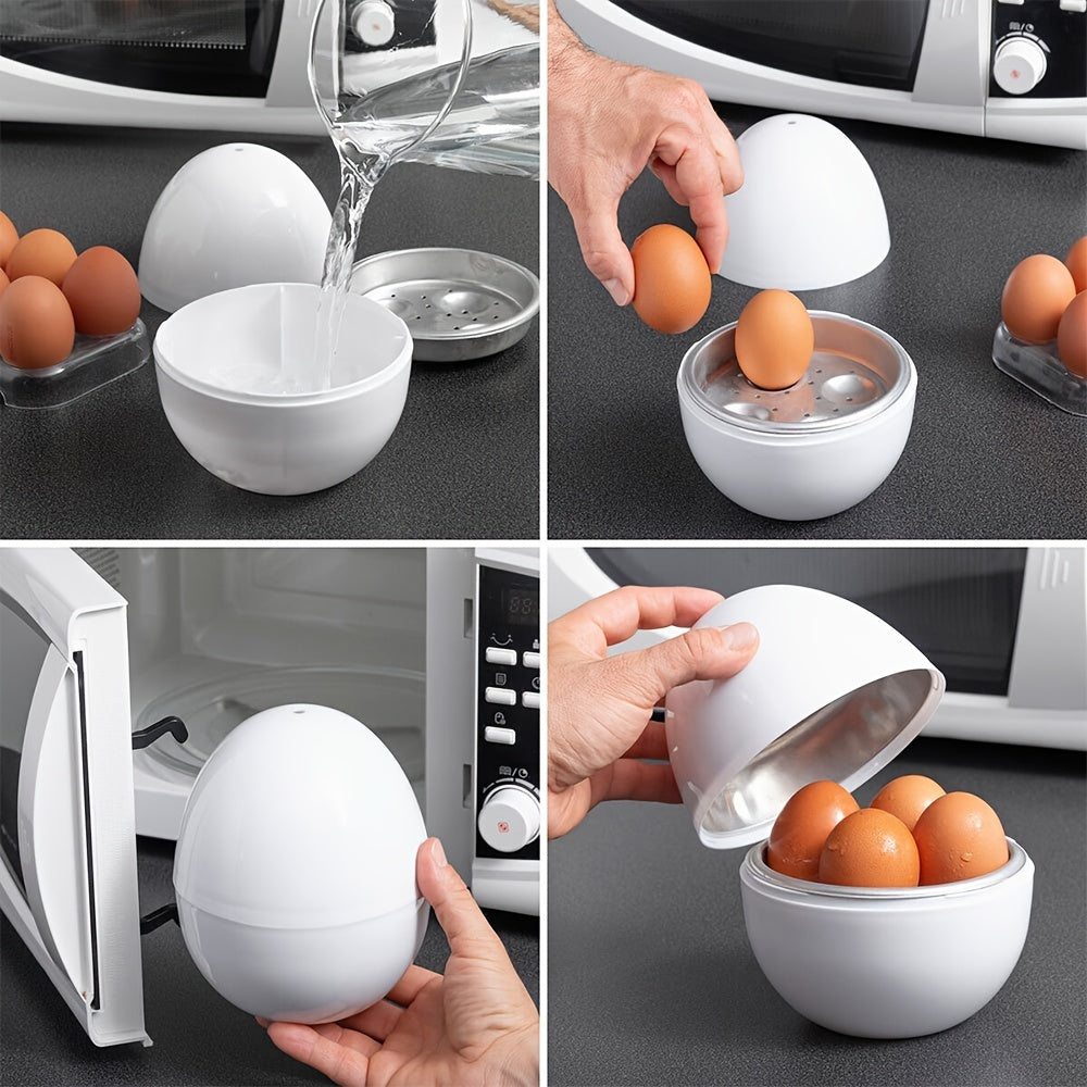 4-Capacity Microwave Egg Cooker - Quick &amp; Easy Hard Boiled Eggs Maker with Compact Egg Shape Design, Time-Saving, Uncharged Power Mode for Kitchen