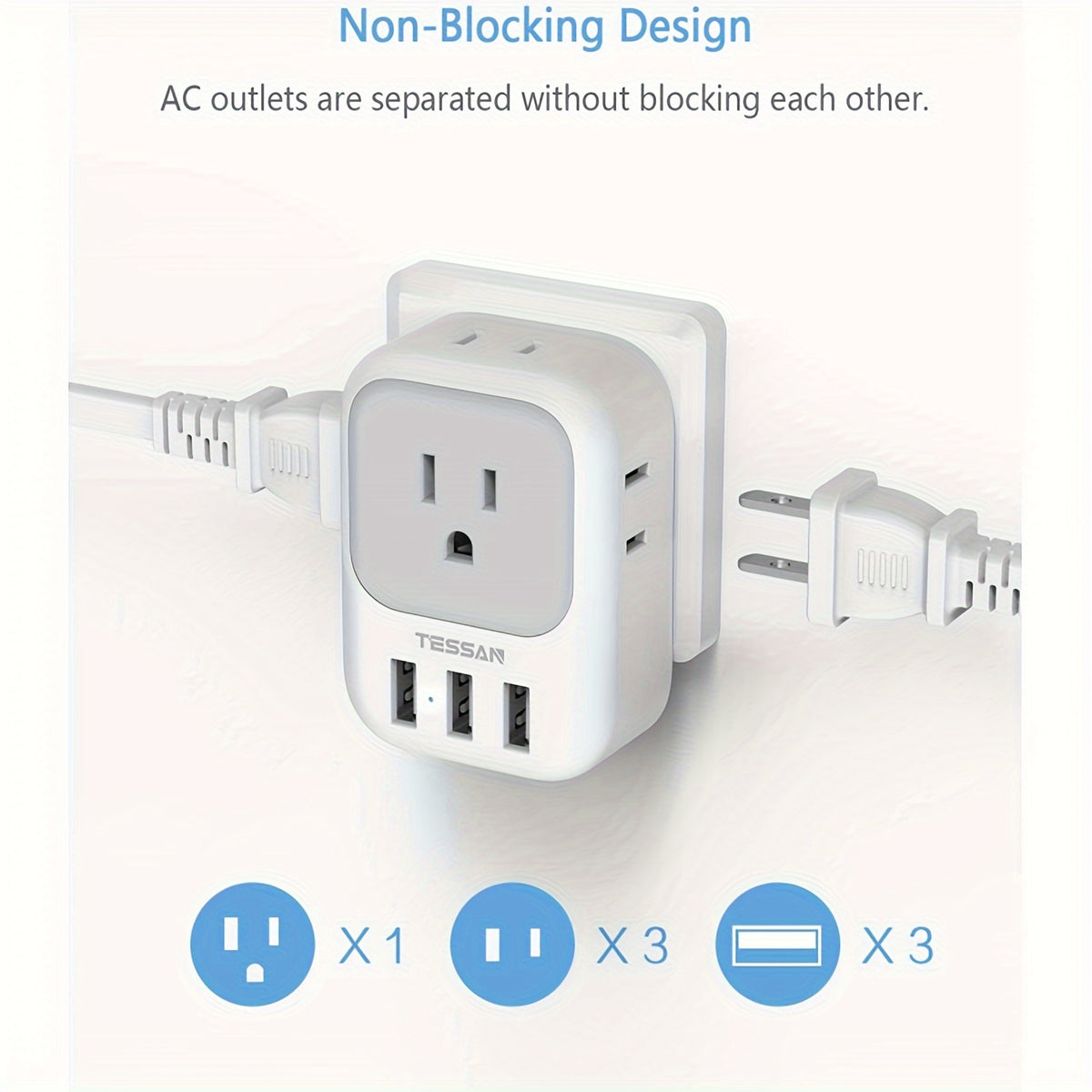 TESSAN European Travel Plug Adapter, International Power Plug With 4 AC Outlets 3 USB Ports, US To Most Of Europe Euro EU Italy Spain France Iceland Germany Greece Portugal Charger Adaptor, Type C