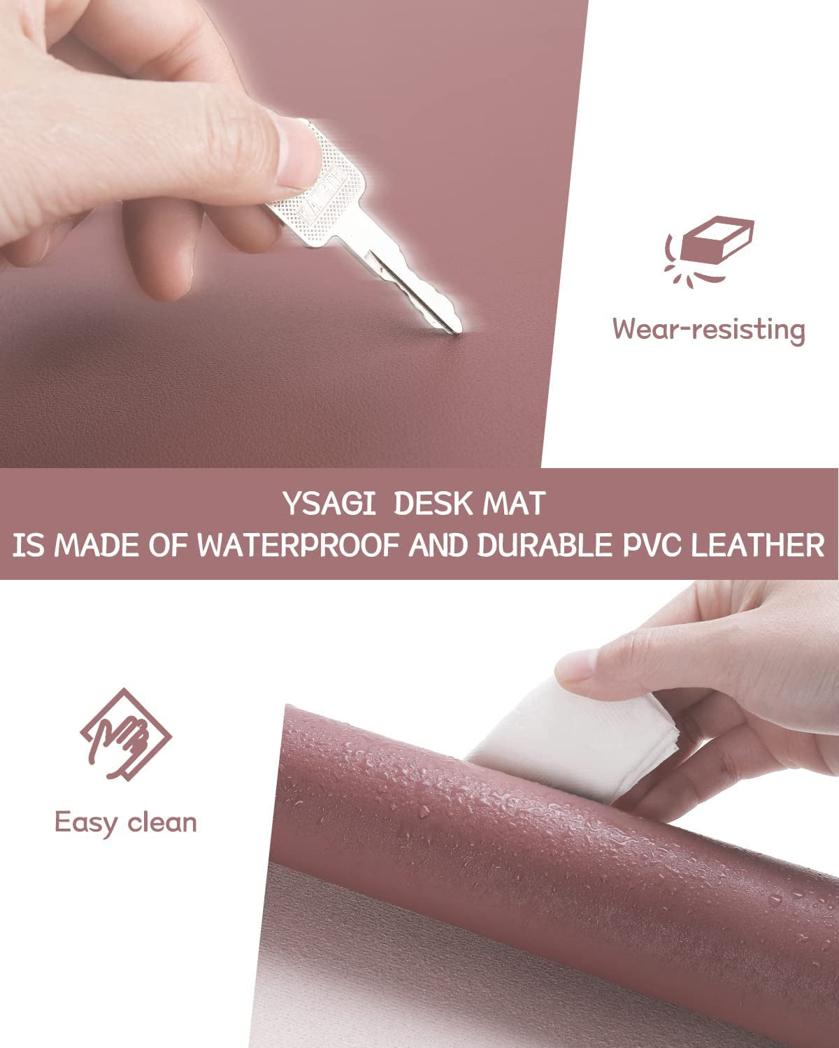Non-Slip Desk Pad, Waterproof PVC Leather Desk Table Protector, Ultra Thin Large Mouse Pad, Easy Clean Laptop Desk Writing Mat for Office Work/Home/Decor(Dark Pink, 35.4&quot; X 17&quot;)
