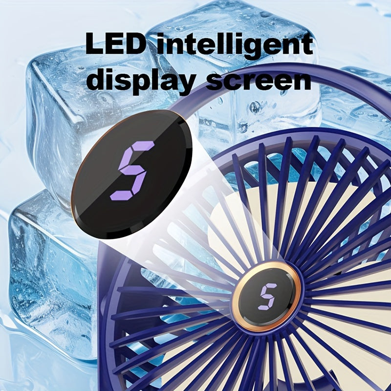 Portable LED Desk Fan with Night Light, 5-Speed Mini USB Table Fan, 360° Adjustable Tower Fan, LED Display, USB Charging, 1200mAh Rechargeable Lithium Battery for Home, Desktop &amp; Office Use