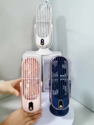 1pc USB Rechargeable Desktop Tower Fan with 5-Speed Adjustable Control, 1200mAh Lithium Battery, 720° Oscillating, Strong Wind Cooling Fan for Home, Office, and Travel