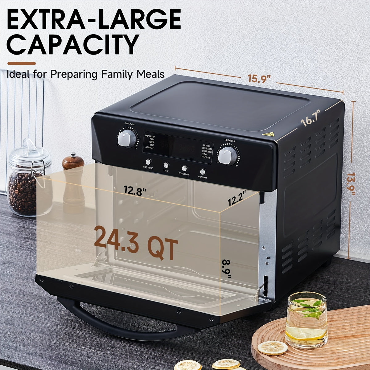 Cusimax Air Fryer Oven Countertop, 10-in-1 Convection Oven, 24QT Combo Countertop Toaster Oven With Rotisserie &amp; Dehydrator, Rich Accessories, Black
