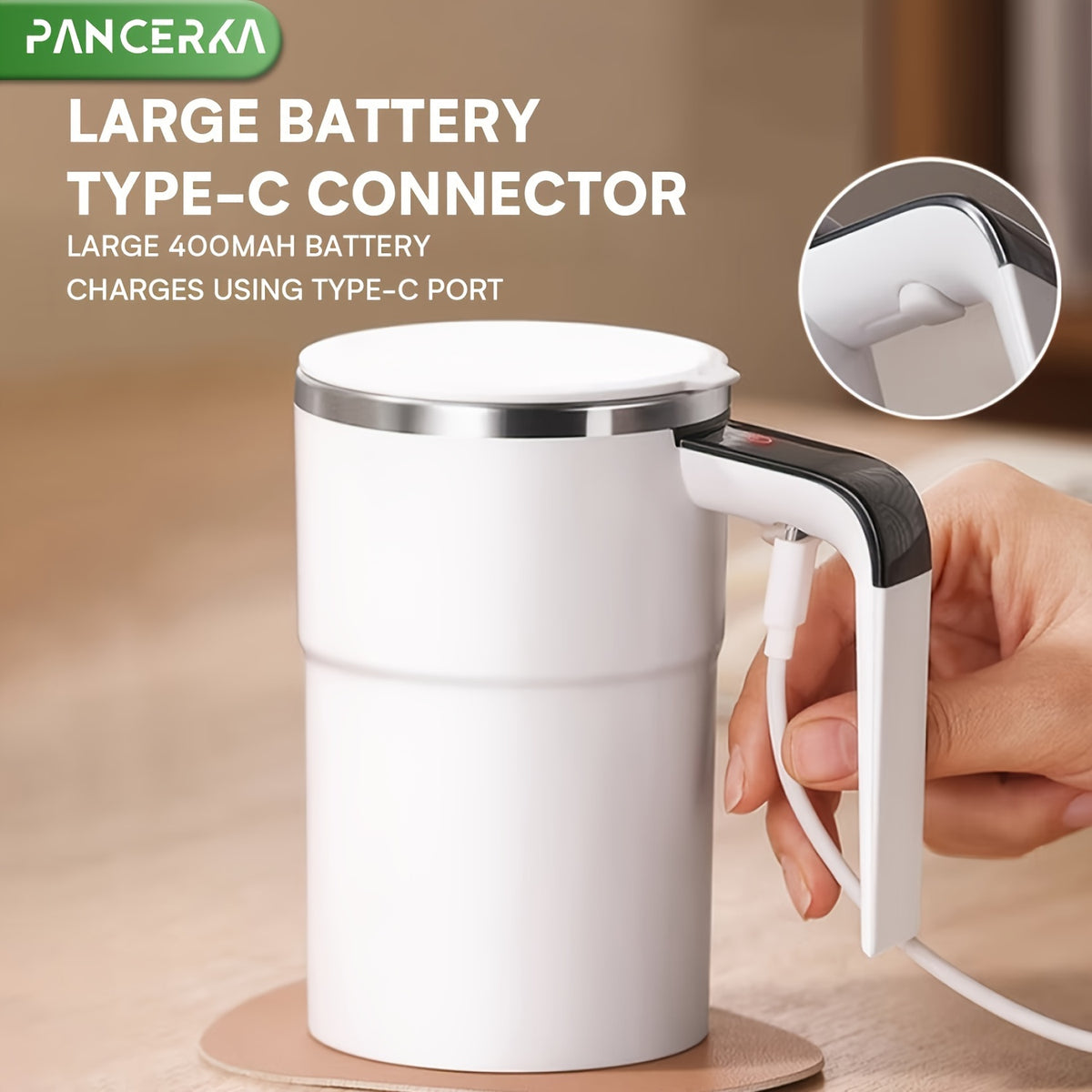PANCERKA Rechargeable Self-Stirring Coffee Mug with Temperature Display - USB Charging, Sealed Travel Tumbler for Coffee, Milk, Chocolate &amp; Mocha
