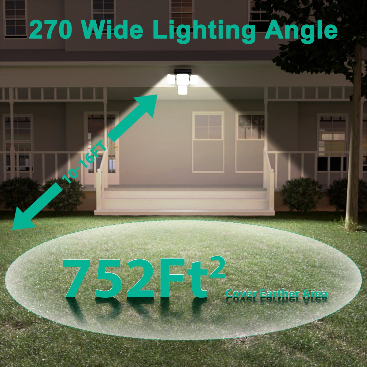 Solar Lights Outdoors 144 LED with Remote 4 Heads 270° Wide Range