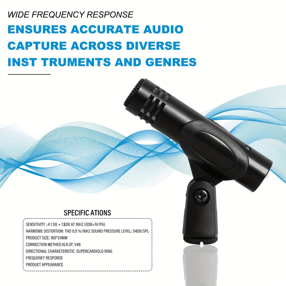 Condenser Instrument Microphone Drum Shaped Instrument Megaphone With Clamp Mount Cardioid Mic For Stage Performance