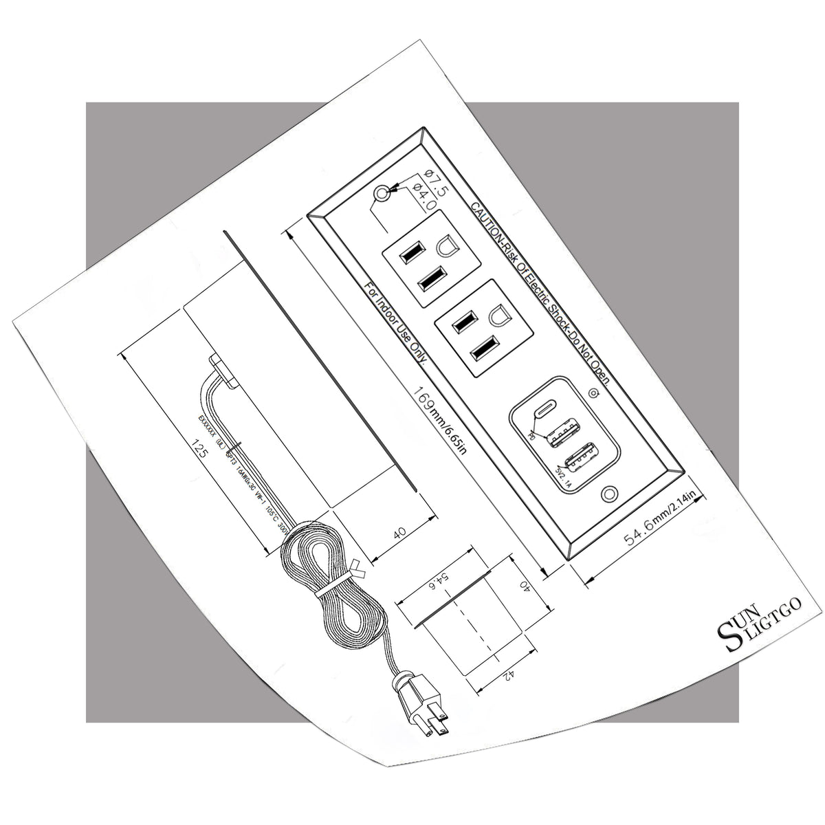 Type-C Conference Recessed Power Strip with 20W PD Fast Charging USB-C, 2 Outlets, 2 USB-A Ports &amp; 1 USB-C Port for Office Meeting Desk