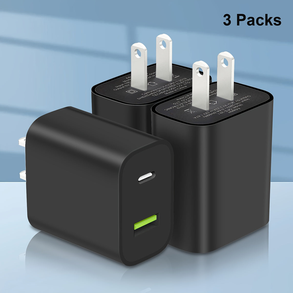 3pcs Type-C Wall-mounted Charger, 20W, Dual Port