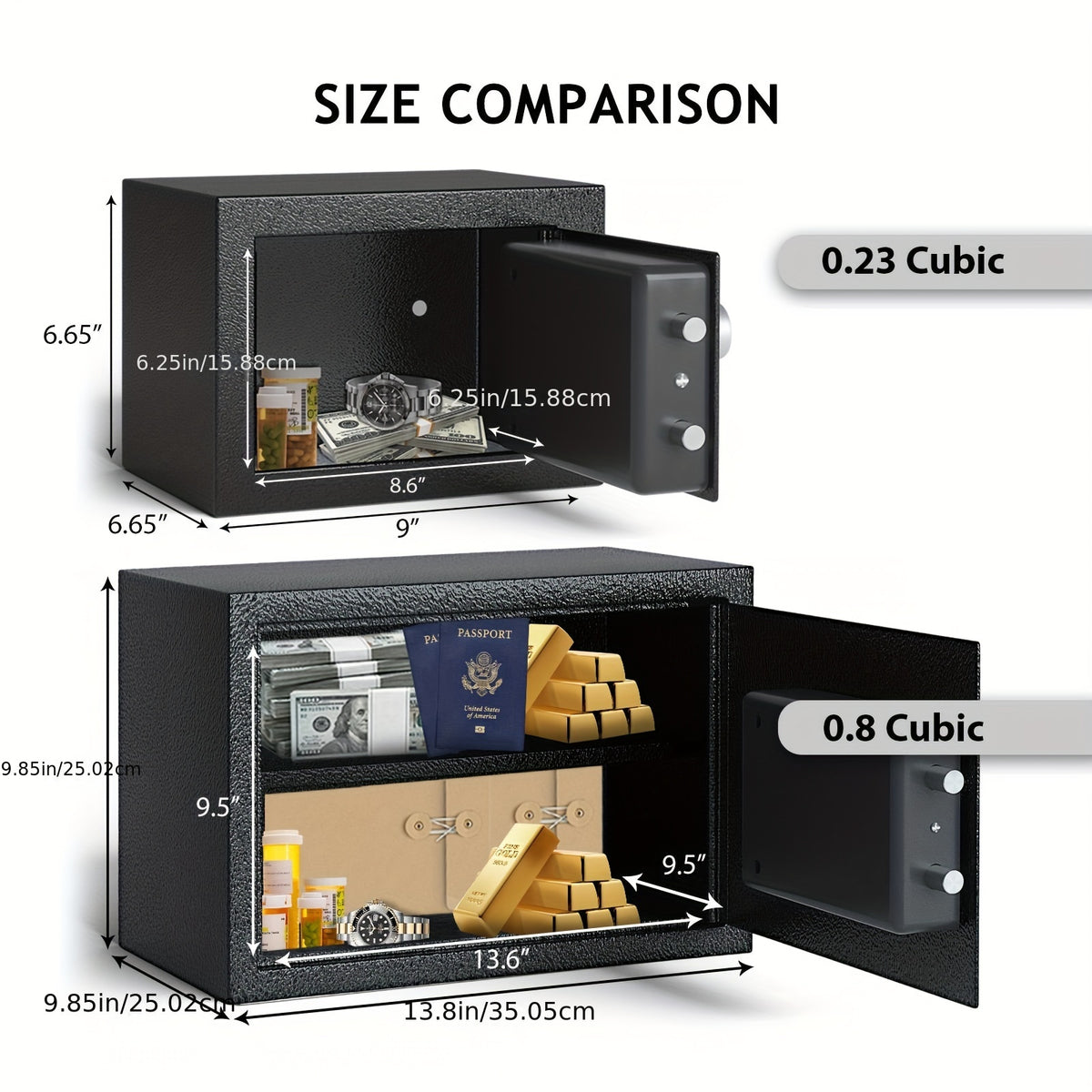 Small Safe Box For Home Safe (0.23 Cubic - Black) With Fireproof Bag, Personal Safe Box For Money Safe For Cash Saving, Mini Safe Box With Key, Digital Safety Box With Light, Money Lock Box