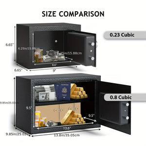 Small Safe Box For Home Safe (0.23 Cubic - Black) With Fireproof Bag, Personal Safe Box For Money Safe For Cash Saving, Mini Safe Box With Key, Digital Safety Box With Light, Money Lock Box