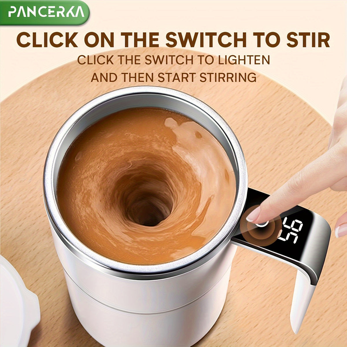 PANCERKA Rechargeable Self-Stirring Coffee Mug with Temperature Display - USB Charging, Sealed Travel Tumbler for Coffee, Milk, Chocolate &amp; Mocha