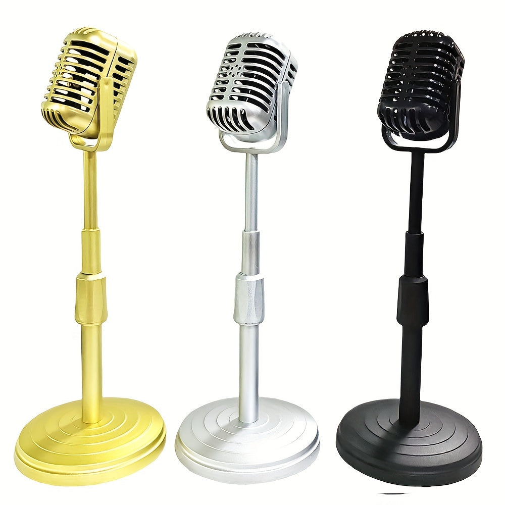 1pc, Simulation Retro Microphone Prop, Height Adjustable Classic Vintage Microphone Prop For Home Bar Office Ornaments Decoration, Holiday Party Gifts