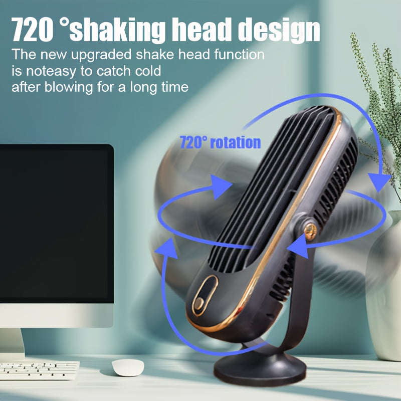1pc USB Rechargeable Desktop Tower Fan with 5-Speed Adjustable Control, 1200mAh Lithium Battery, 720° Oscillating, Strong Wind Cooling Fan for Home, Office, and Travel
