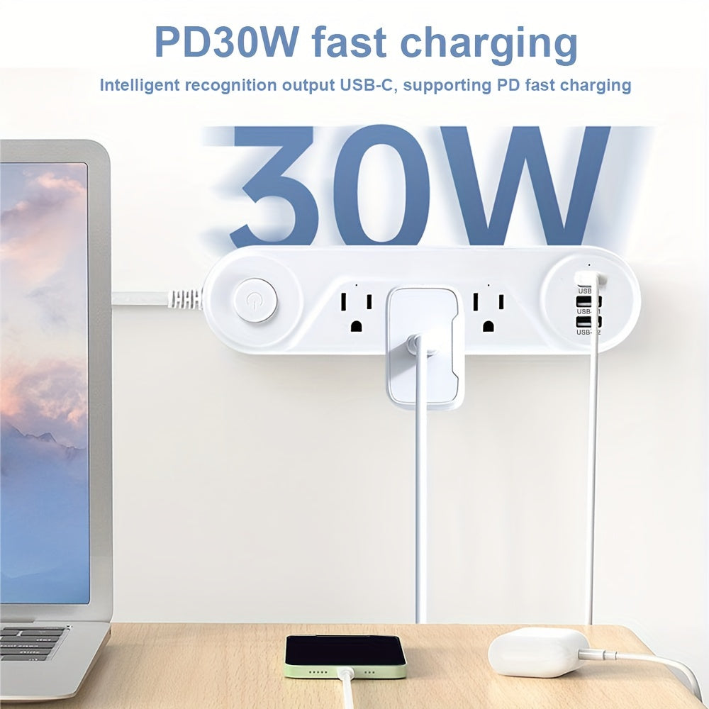 US Plug, Flat Power Socket, 3 Plugs/2 USB Interfaces/1 Type-C, Compatible With Full Range, Power: 1250W