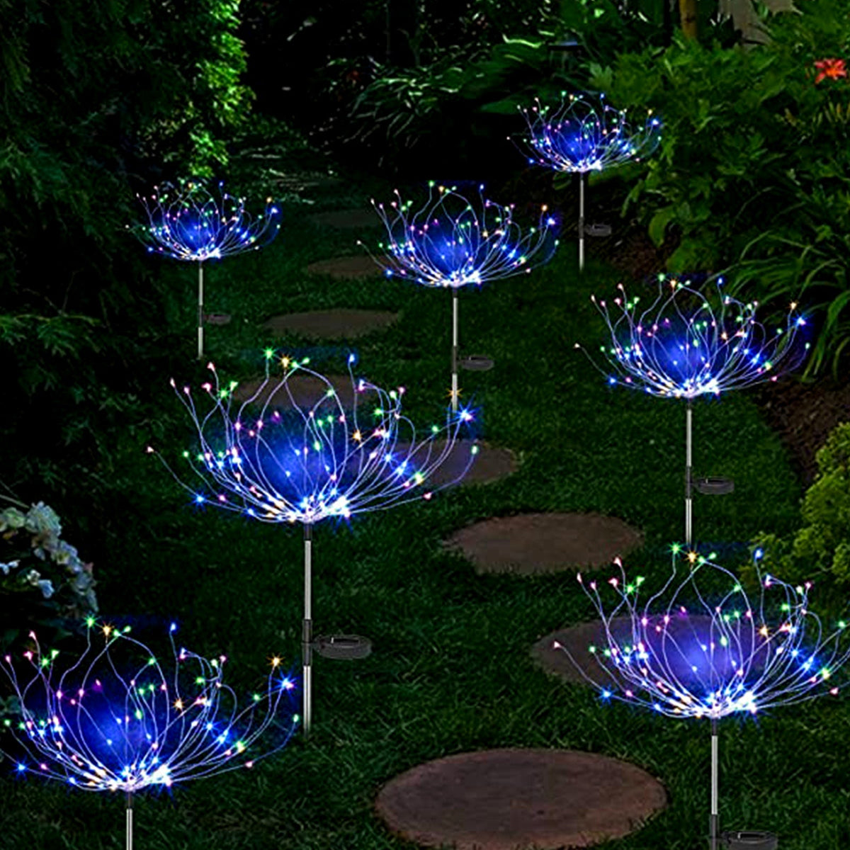 4PCS 120 LED Multi Color Outdoor Firework Solar Garden Decorative