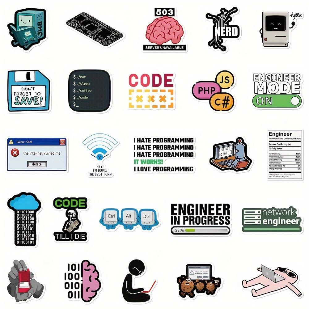 50pcs Funny Programmer Meme Stickers - Waterproof PVC Decals for Laptops, Phone Cases &amp; Water Bottles - Creative DIY Decoration by GUTBD