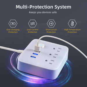 1pc Power Strip, Power Strip Surge Protector, 3 AC Outlets 3 USB 1 Power Button, Flat Plug, Desktop Charging Station With Overload Protection, For Home, Office, Travel, Computer, Black White