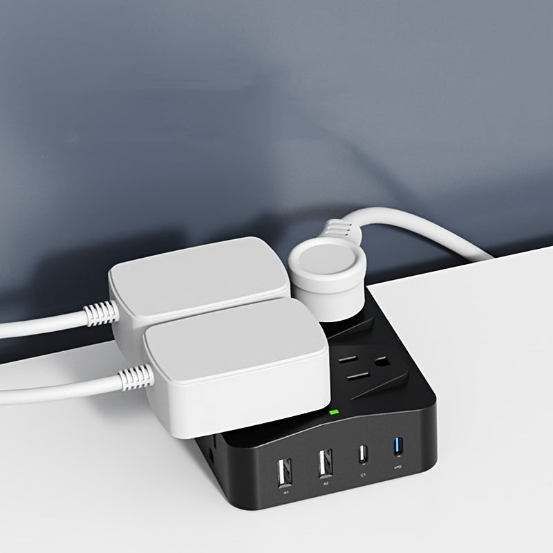 SUPERDANNY 35W Power Strip Surge Protector, 6ft Flat Plug Extension Cord (13A/1625W) With 8 *Wide Outlets &amp; 4* USB Ports(2 USB-C), Wall Mountable, 1050J Desk Charging Station For Home Office Dorm