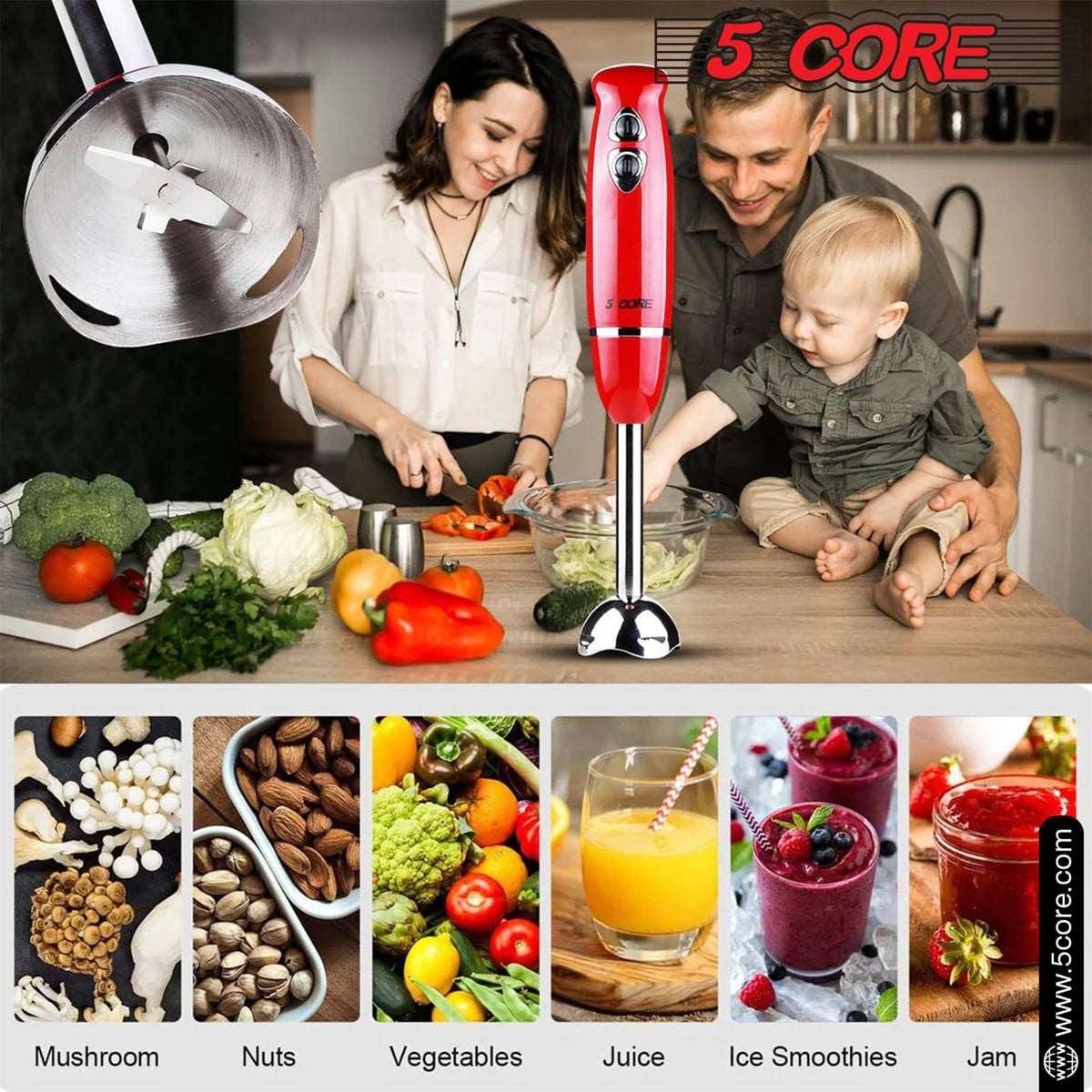500W Electric 5Core Immersion Hand Blender - Stereotech