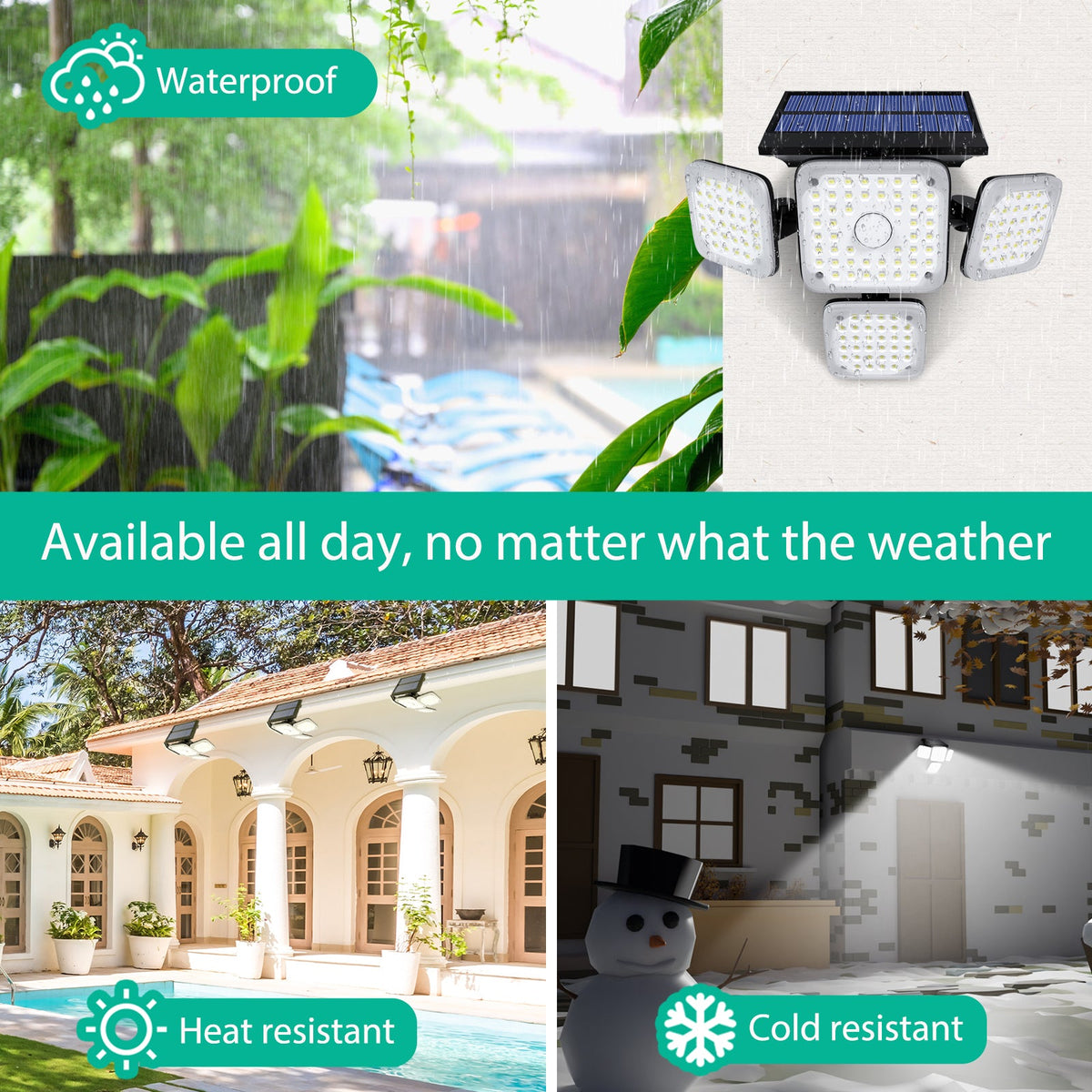 Solar Lights Outdoors 144 LED with Remote 4 Heads 270° Wide Range