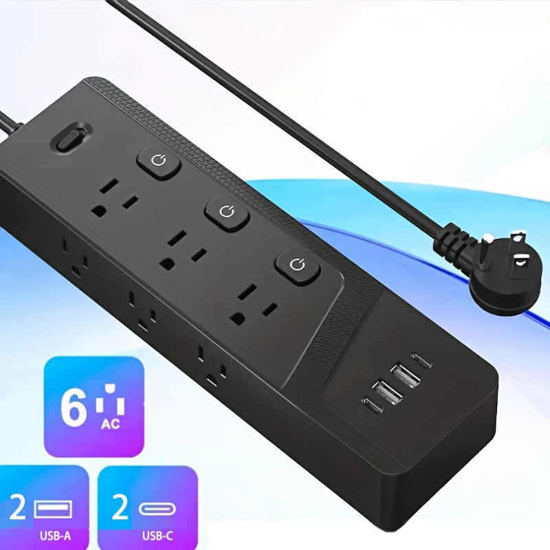 Power Strips (American Standard), Surge Protector With 6 AC Outlets And 2 USB A + 2 USB C, USB C Fast Charging, Extension Cord, Overload Protection, For Home, Office, Travel
