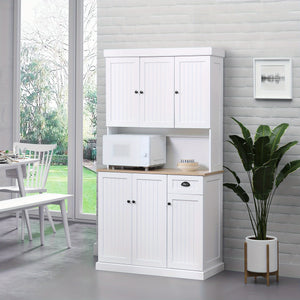HOMCOM Buffet with Hutch, Modern Kitchen Pantry Storage Cabinet with Microwave Oven Countertop, Drawer, and Adjustable Shelves, White