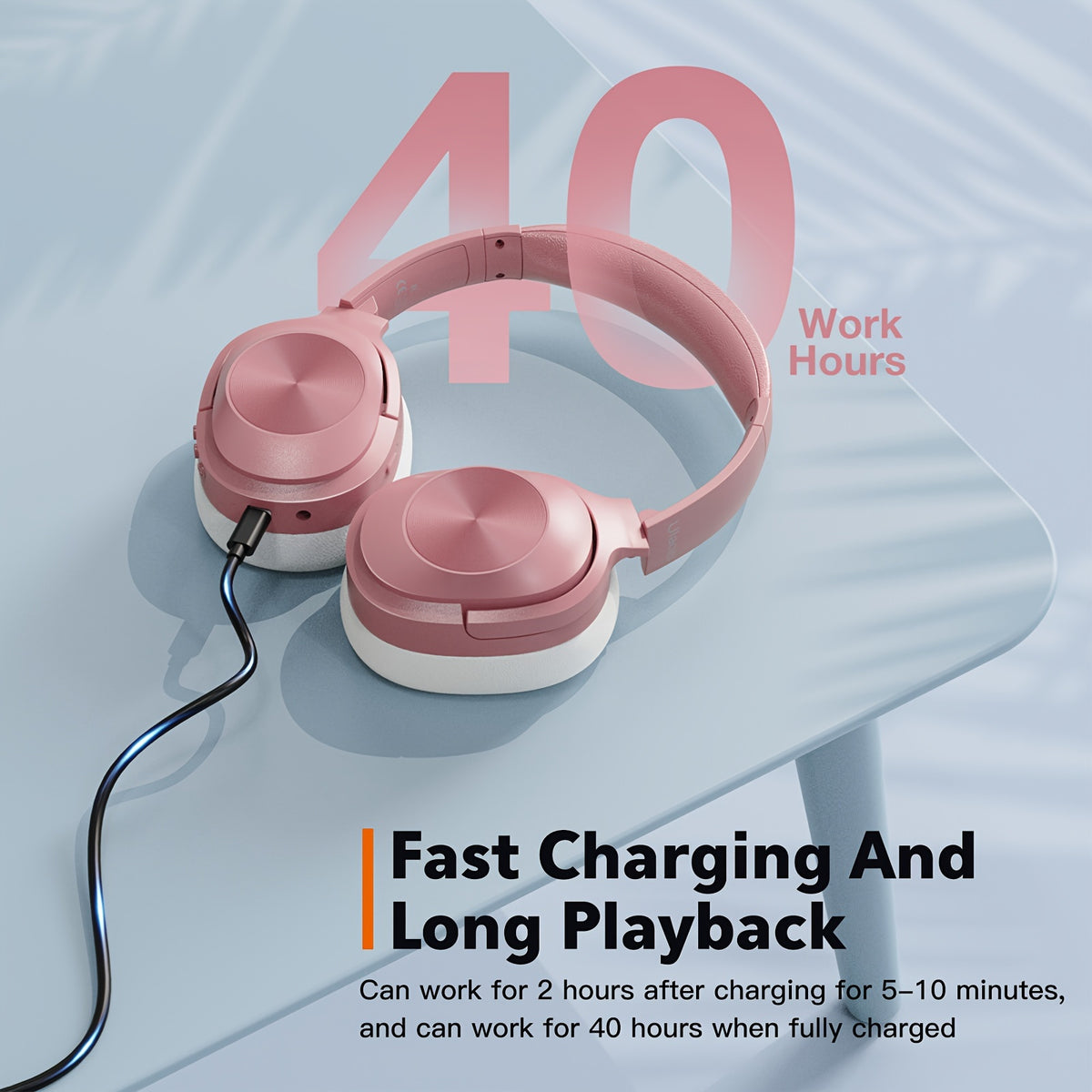 Active Noise Cancelling Headphones, Wireless Headphones Built-in Mic 40 Hours Playtime Wireless Noise Cancelling Headphone 3D Low Bass Tone Fast Charge