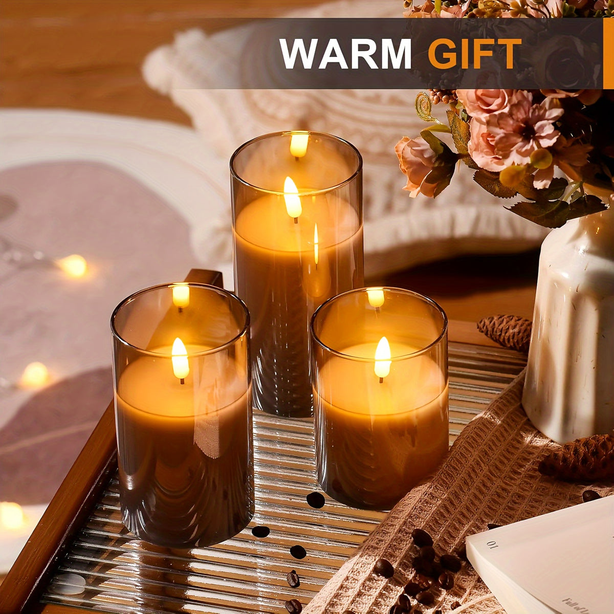 Elegant Gray LED Candle Lights with Remote - Flickering Flameless Wax Melt Burners for Weddings, Birthdays &amp; Christmas Decor