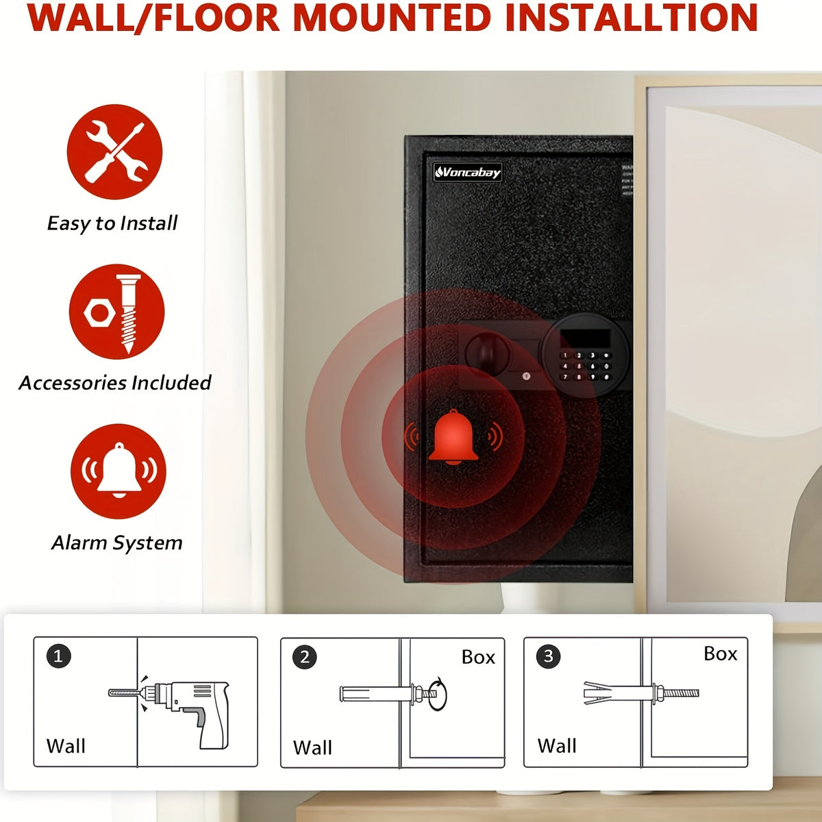 Steel Money Safe Box For Home (2.2 Cubic - Black) With Fireproof Money Bag For Cash Safe, 2.2 Cubic Feet Security Safe Box For Money Safe With Keys, Lock Box Fireproof Safe With Keypad Lock