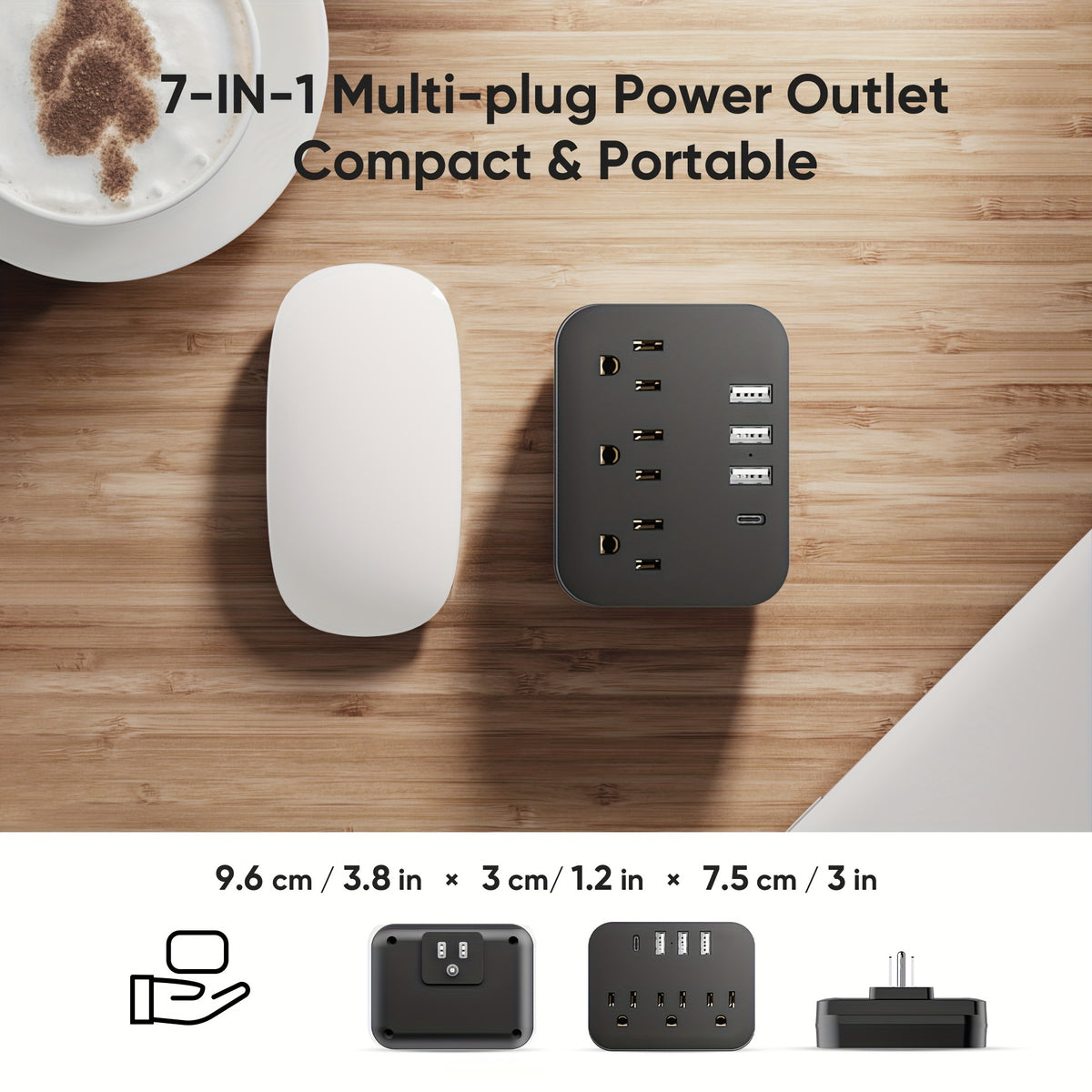 7-in-1 Multi Plug Outlet Extender With USB, Electrical Wall Outlet Splitter With 4 USB Ports (1 USB C) And 3 Outlet, Wall Charger Adapter Power Strips For Office, Bedside, Travel