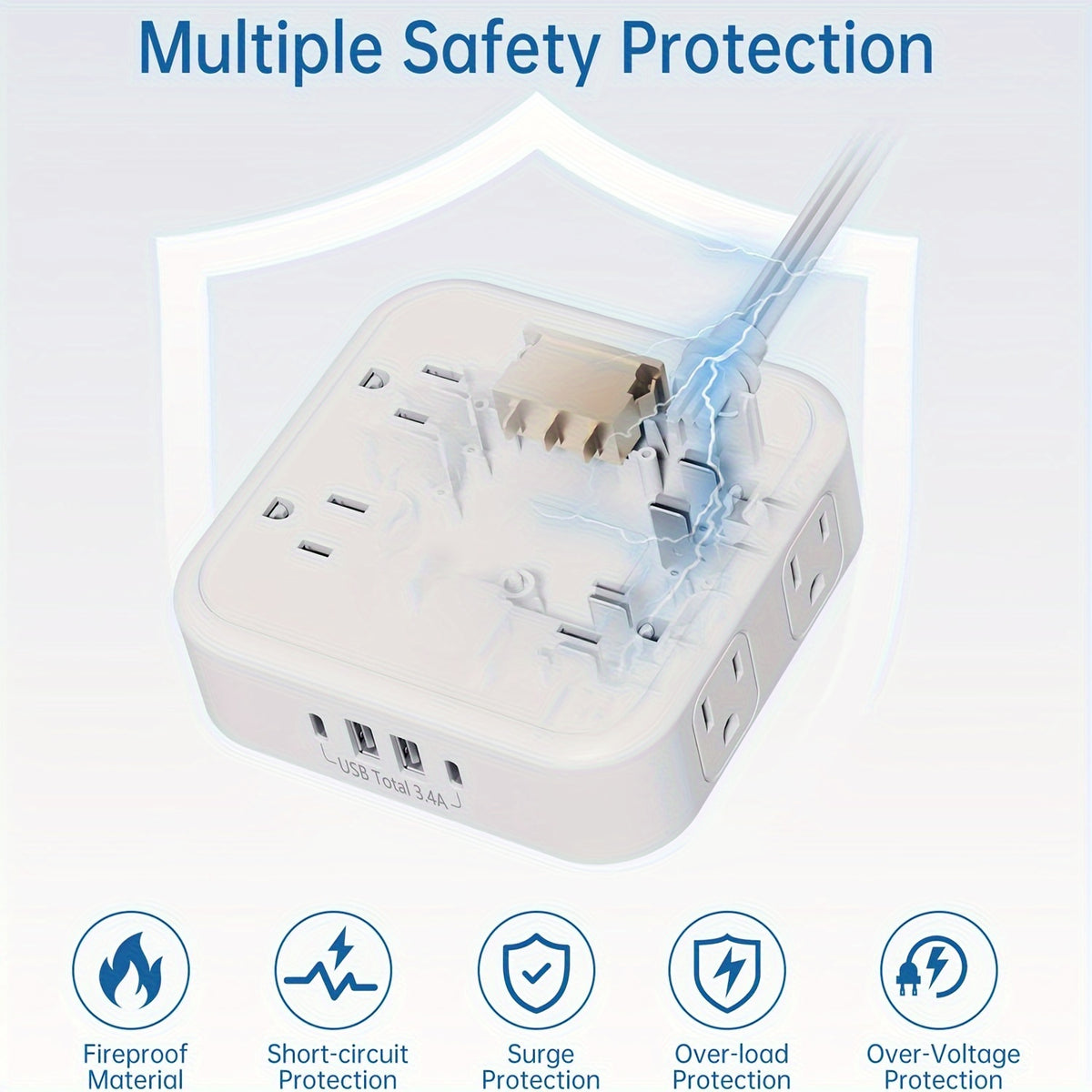 USB Charger Surge Protector 12 Outlet Extender with 4 USB Charging Ports (2 USB C Outlet) 3 Sided 1800J Power Strip Multi Plug Outlet Extender for Home Travel Office ETL Listed