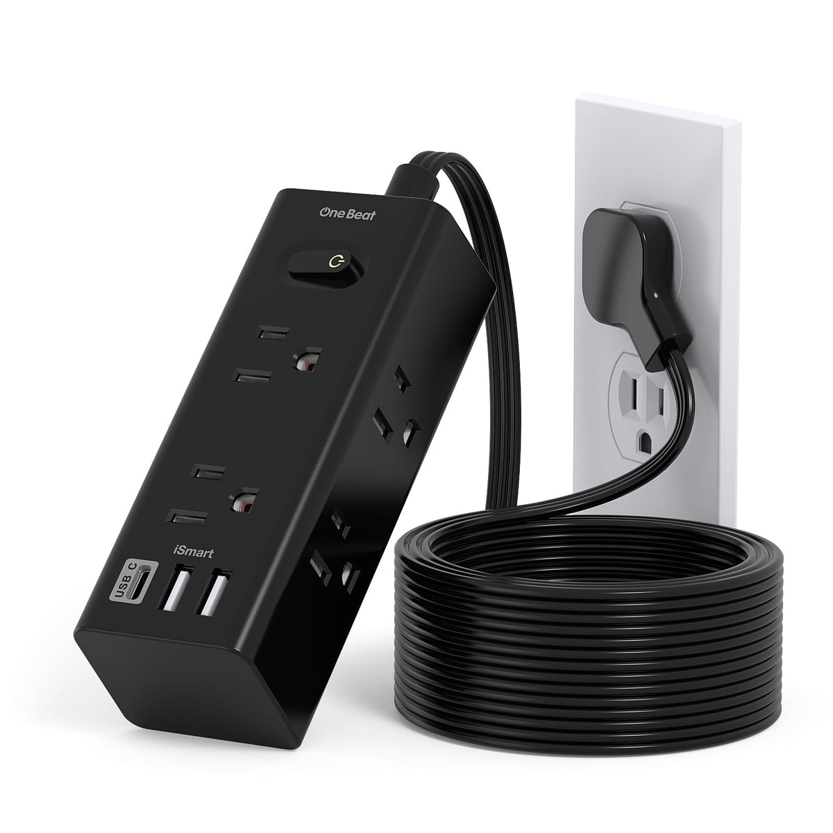 10Ft Extension Cord with Multiple Outlets, Flat Plug Power Strip Surge Protector with 10 Ft Long Cord, 6 Outlet 3 USB Ports (1 USB C), Multi Outlet Wall Plug for Travel, College, Dorm Room Essentials