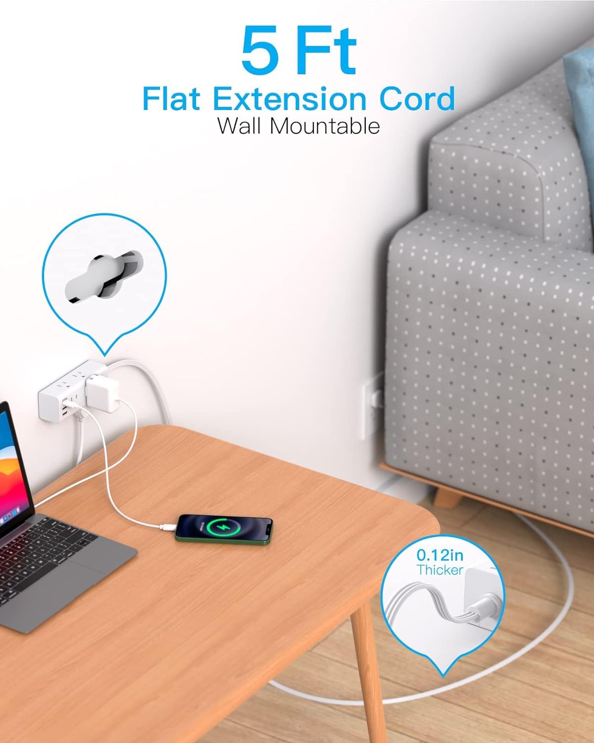 10Ft Extension Cord with Multiple Outlets, Flat Plug Power Strip Surge Protector with 10 Ft Long Cord, 6 Outlet 3 USB Ports (1 USB C), Multi Outlet Wall Plug for Travel, College, Dorm Room Essentials