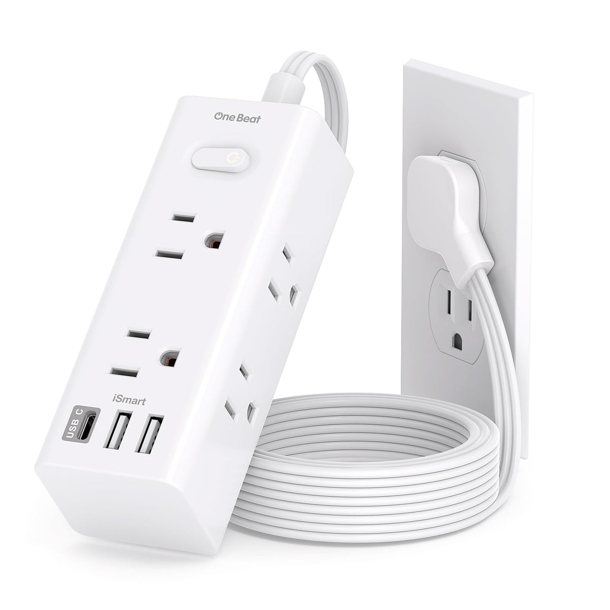 10Ft Extension Cord with Multiple Outlets, Flat Plug Power Strip Surge Protector with 10 Ft Long Cord, 6 Outlet 3 USB Ports (1 USB C), Multi Outlet Wall Plug for Travel, College, Dorm Room Essentials