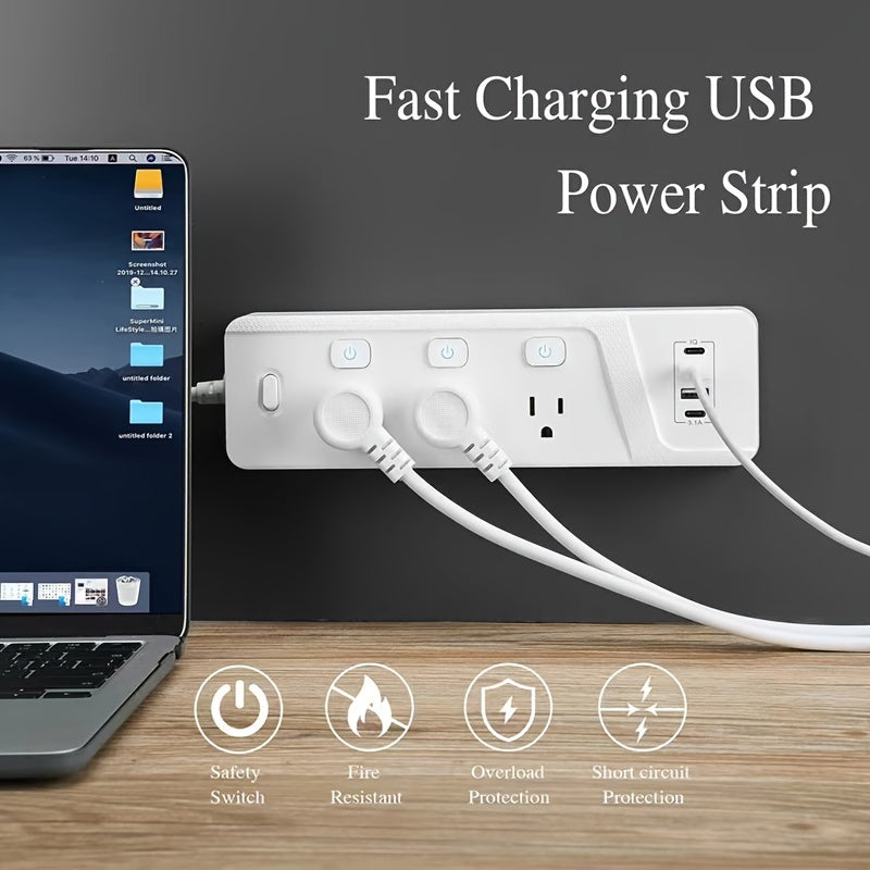 Power Strips (American Standard), Surge Protector With 6 AC Outlets And 2 USB A + 2 USB C, USB C Fast Charging, Extension Cord, Overload Protection, For Home, Office, Travel