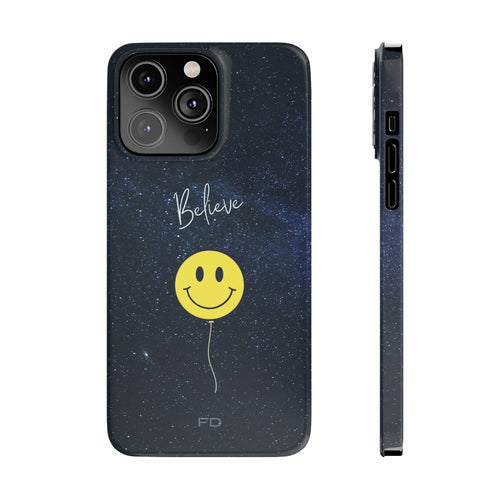 Smiley Face In Space Believe Slim Case for iPhone 14 Series - Stereotech