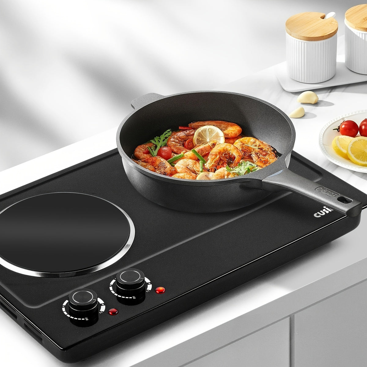 Cusimax 1800W Infrared Ceramic Electric Hot Plate For Cooking, Portable Countertop Burner Glass Heating Plate With 2 Knob Control, Stainless Steel Electric Stove, Easy To Clean