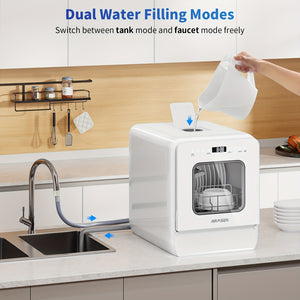 AIRMSEN 9 Programs Portable Countertop Dishwasher With 5L Built-in Water Tank, 14.6" Wide Mini Dishwasher Upgrade Self-cleaning Washing, 24H Delay Start And Energy-saving, For Apartments & RVs, White