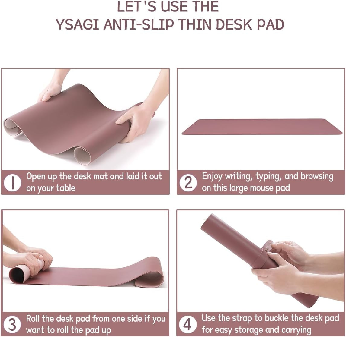 Non-Slip Desk Pad, Waterproof PVC Leather Desk Table Protector, Ultra Thin Large Mouse Pad, Easy Clean Laptop Desk Writing Mat for Office Work/Home/Decor(Dark Pink, 35.4&quot; X 17&quot;)