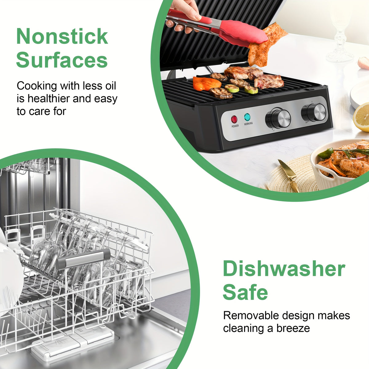 CACHOO Electric Panini Press Sandwich Maker, 1500W Indoor Grill with Non-Stick Coated Plates, Temperature Control &amp; Removable Drip Tray, Opens 180 Degrees to Fit Any Type/Size of Food