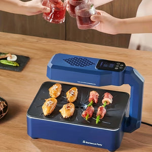 1100W LCD Touch Screen Barbecue Oven Home Smokeless Electric Grill Indoor Non-stick Barbecue Machine Infrared Barbecue Pot Skewer Machine