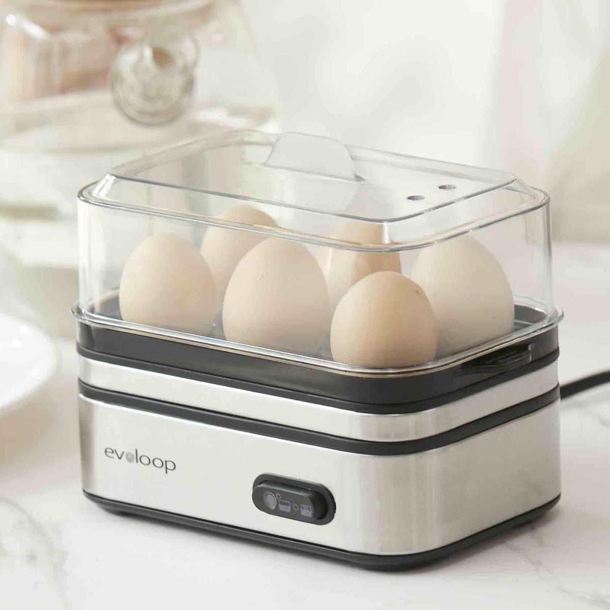 Evoloop Rapid Egg Cooker - Effortlessly Craft Perfect Eggs Every Time with Auto Shut Off - 6 Egg Capacity for Hard Boiled, Poached, Scrambled, or Fluffy Omelets - Culinary Mastery in Minutes