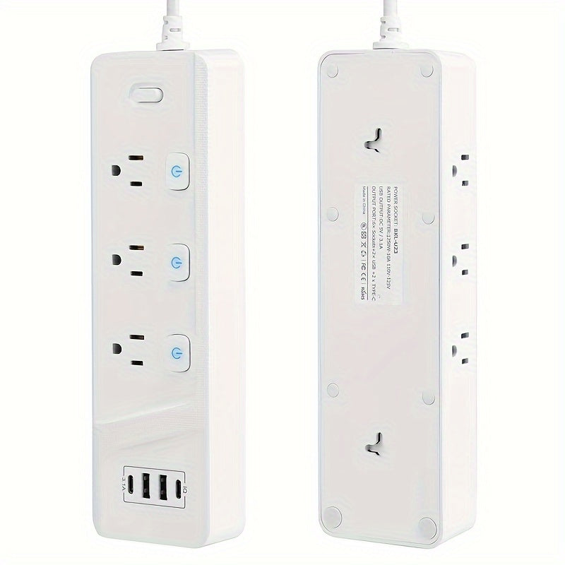 Power Strips (American Standard), Surge Protector With 6 AC Outlets And 2 USB A + 2 USB C, USB C Fast Charging, Extension Cord, Overload Protection, For Home, Office, Travel