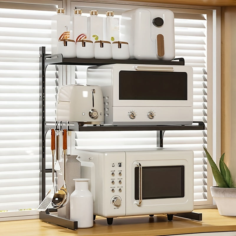 Versatile Multi-Layer Kitchen Storage Rack - Expandable Shelf for Microwave, Air Fryer &amp; Oven - Durable Steel Construction