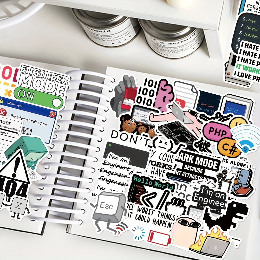 50pcs Funny Programmer Meme Stickers - Waterproof PVC Decals for Laptops, Phone Cases &amp; Water Bottles - Creative DIY Decoration by GUTBD