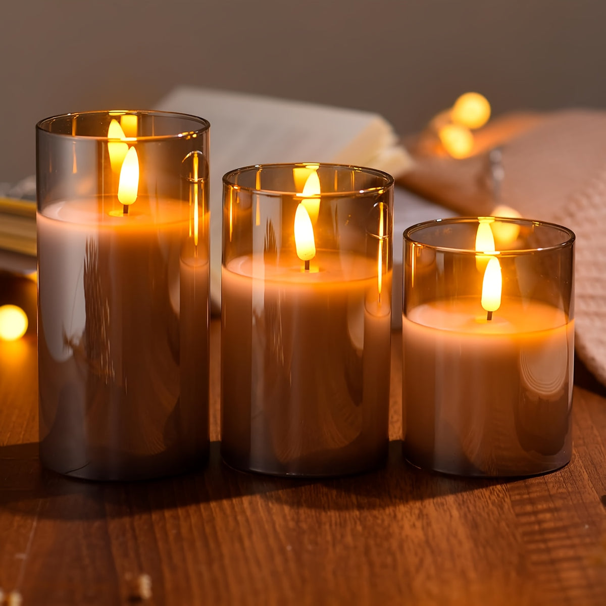 Elegant Gray LED Candle Lights with Remote - Flickering Flameless Wax Melt Burners for Weddings, Birthdays &amp; Christmas Decor