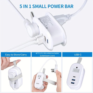 BEVA 4FT Travel Power Strip With USB C Ports, Non Surge Protector Small Power Strip With Flat Plug Travel Extension Cord, 2* Outlets 3* USB Ports(1* USB C), Travel Cruise Essentials(White 3.4A)