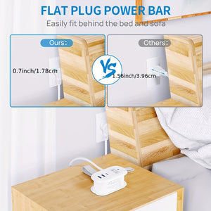 BEVA 4FT Travel Power Strip With USB C Ports, Non Surge Protector Small Power Strip With Flat Plug Travel Extension Cord, 2* Outlets 3* USB Ports(1* USB C), Travel Cruise Essentials(White 3.4A)