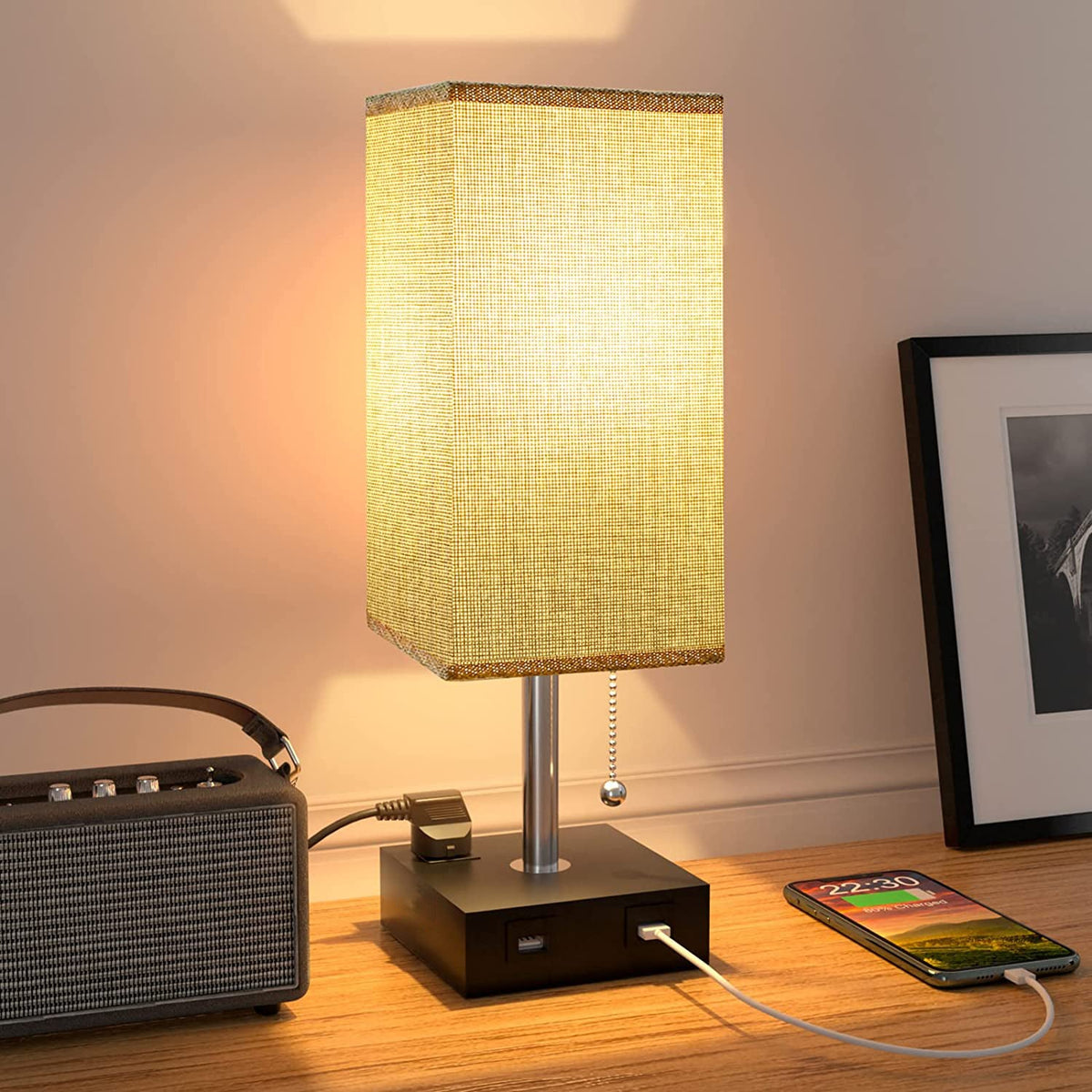 USB Bedside Table Lamp - Grey - Stereotech